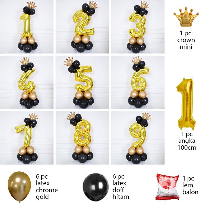 Jual [MINI SET] Balon STANDING ANGKA Jumbo SILVER GOLD 100cm - Stand ...