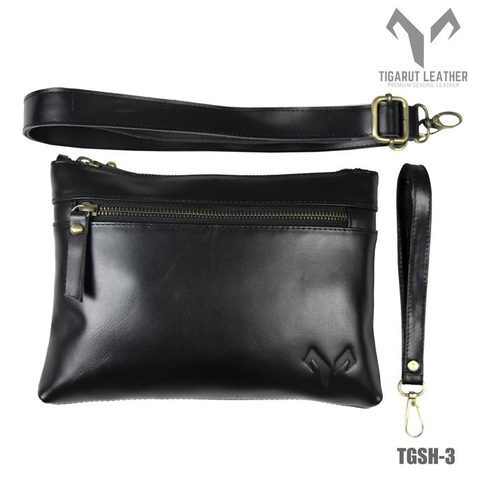 Gambar Slingbag Clutch Tas Selempang Pria Wanita Kulit Asli Tigarut TGS3 - Hitam, Tanpa Ukir Nama dari Tigarut Leather undefined Tokopedia