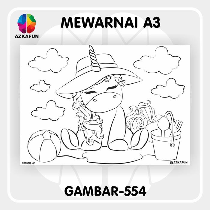 Gambar Kertas Mewarnai A3 UNICORN - Mewarnai anak perempuan unicorn - GAMBAR-554 dari AZKAFUN undefined Tokopedia
