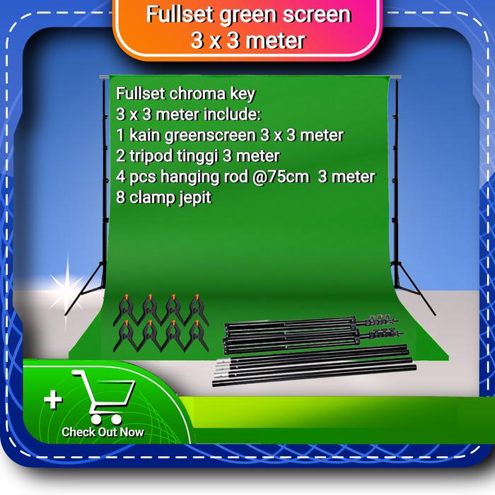 Gambar Greenscreen portable chroma key backdrop background studio 3m - fullset 3x3m dari Tisha Jordy undefined Tokopedia