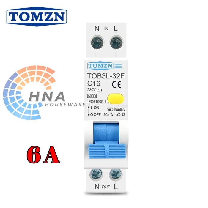 Jual RCBO MCB TOMZN SLIM RCCB/ELCB AC 6A-32A dengan Proteksi Arus Bocor ...