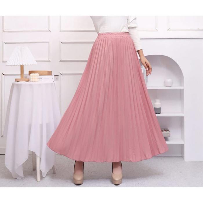 Gambar Junfery Rok Plisket Premium Rok kerja Rok kantor - pink soft dari Junfery undefined Tokopedia