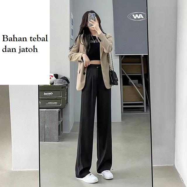 Gambar Best Seller Kulot Premium Highwaist Wanita Loose Pants Bahan Jatoh - Hitam, M dari Vilion apparel undefined Tokopedia