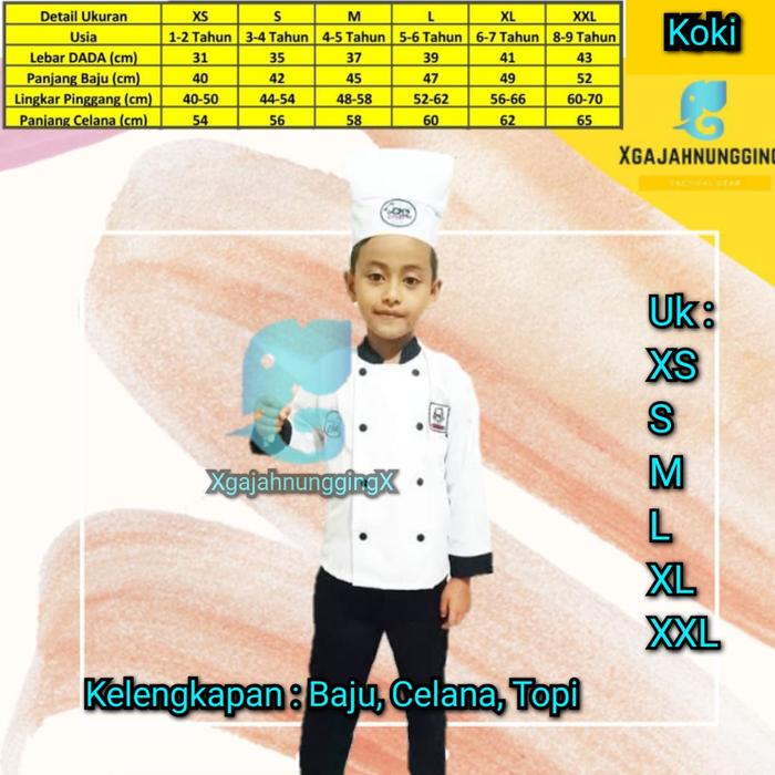 Gambar Seragam Profesi karnaval Koki Chef Anak Berkualitas Murah Bandung - Koki Anak, XS (1-2 tahun) dari Tifani Shop Bandung undefined Tokopedia