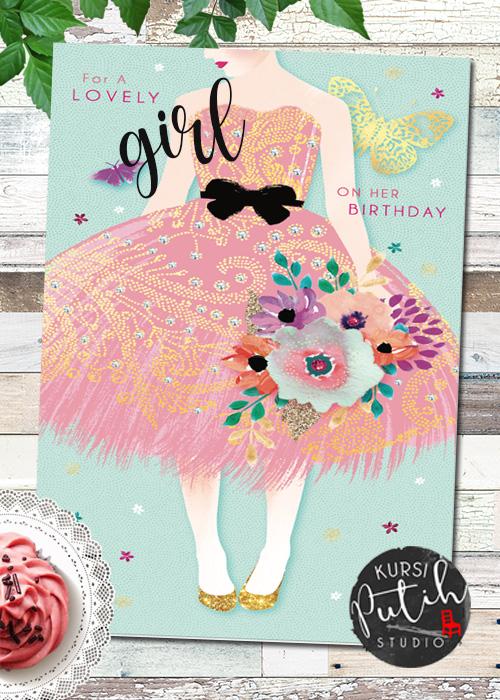 Gambar Kartu ucapan dengan amplop / greeting card tema birthday girl - rok pink dari KursiPutihStudio_NEW undefined Tokopedia