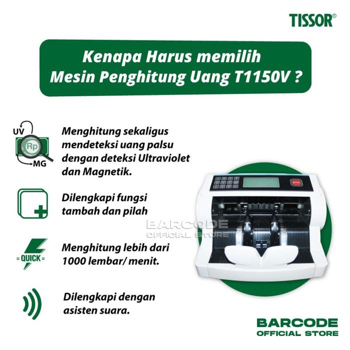 Gambar Mesin Hitung Uang TISSOR T1150V Penghitung Uang T1150 V - T1150V dari Barcode Store Solutions undefined Tokopedia
