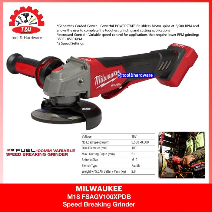 Gambar Milwaukee |Gerinda M18 FSAGV100XPDB | 100MM Variable Speed (bare unit) dari Tools Hardware Shop undefined Tokopedia