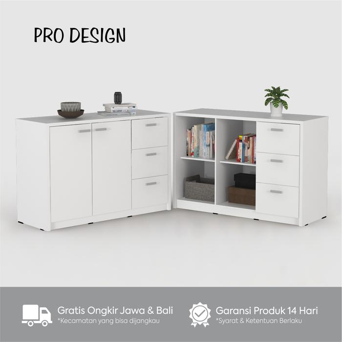 Gambar Pro Design Volta Bufet Dengan 2 Pintu 3 Laci - White dari Pro Design Furniture undefined Tokopedia
