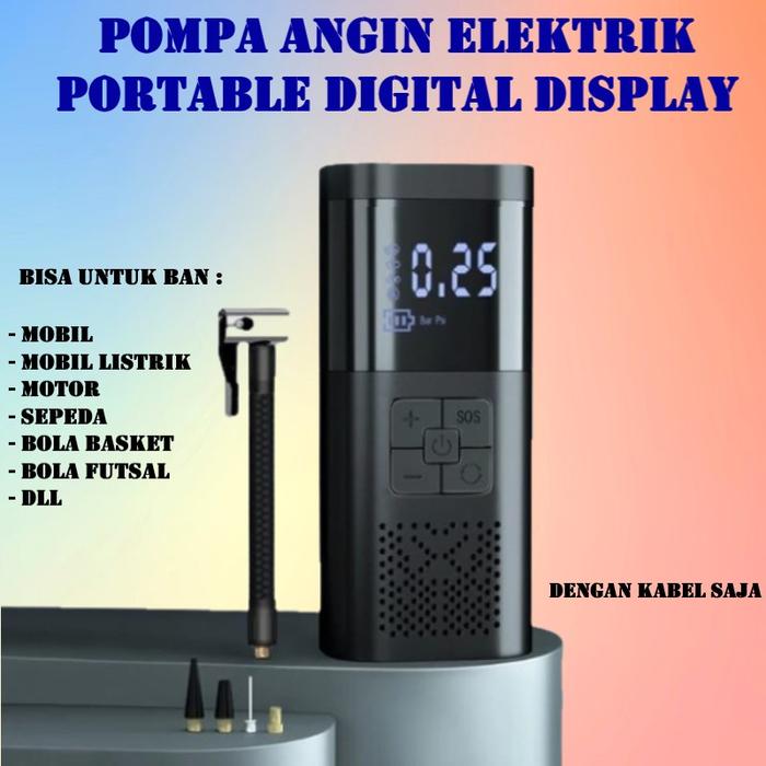 Gambar POMPA ANGIN ELEKTRIK BAN MOBIL SEPEDA BOLA PORTABLE DIGITAL DISPLAY - KABEL DOANG dari Priority Kabel undefined 5 Tokopedia
