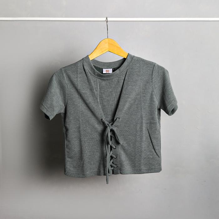 Gambar MISS OOTD - Jersey Crop Top Ribbon Knit - MATCHA, L-XL dari MISSOOTD.ID undefined Tokopedia
