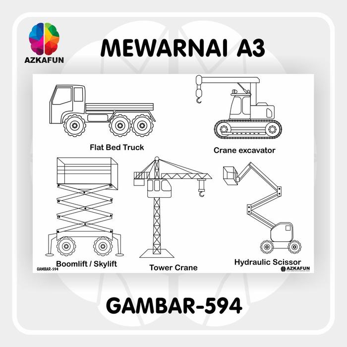 Gambar Kertas Mewarnai A3 ALAT BERAT - Mewarnai kendaraan traktor - GAMBAR-594 dari AZKAFUN undefined Tokopedia