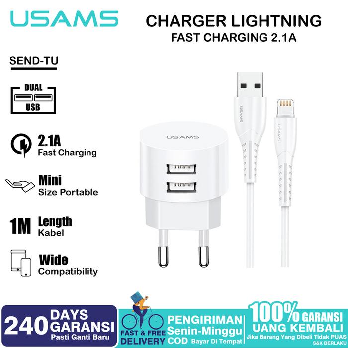 Gambar USAMS SEND-TU Series Travel Charger Dual Port USB FAST Charge 2.1A 1M - LIGHTNING 1M dari USAMS Grosir undefined Tokopedia