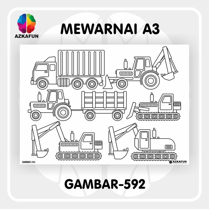 Gambar Kertas Mewarnai A3 ALAT BERAT - Mewarnai kendaraan traktor - GAMBAR-592 dari AZKAFUN undefined Tokopedia