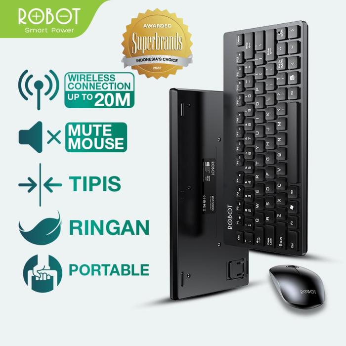 Gambar ROBOT KM3000 Portable Mini Wireless Keyboard and Mouse Combo - BLACK dari Donatur official store undefined Tokopedia