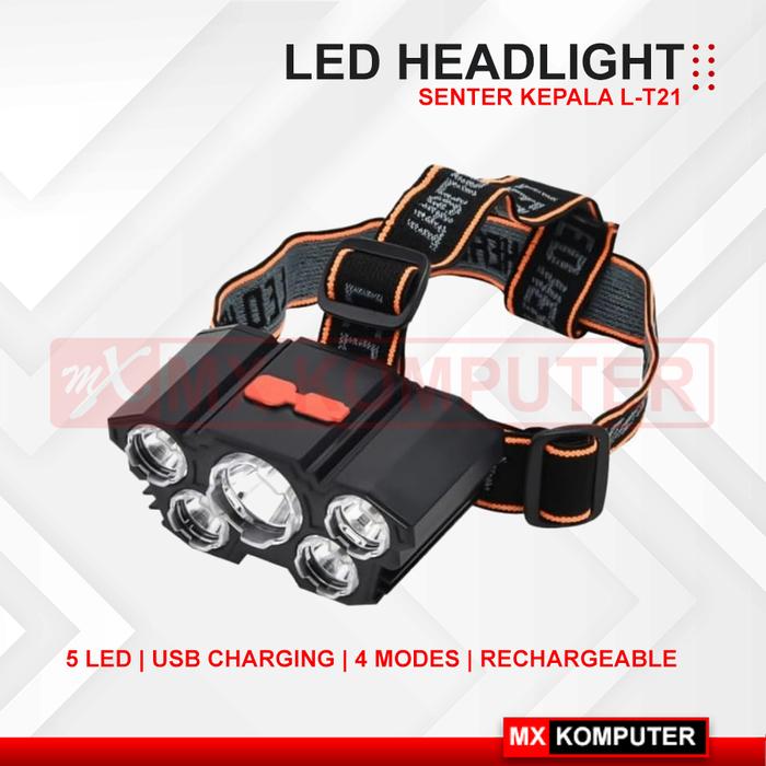 Gambar Senter Kepala L-T21 5 LED Headlamp Rechargeable dari MXKomputer_NEW undefined Tokopedia
