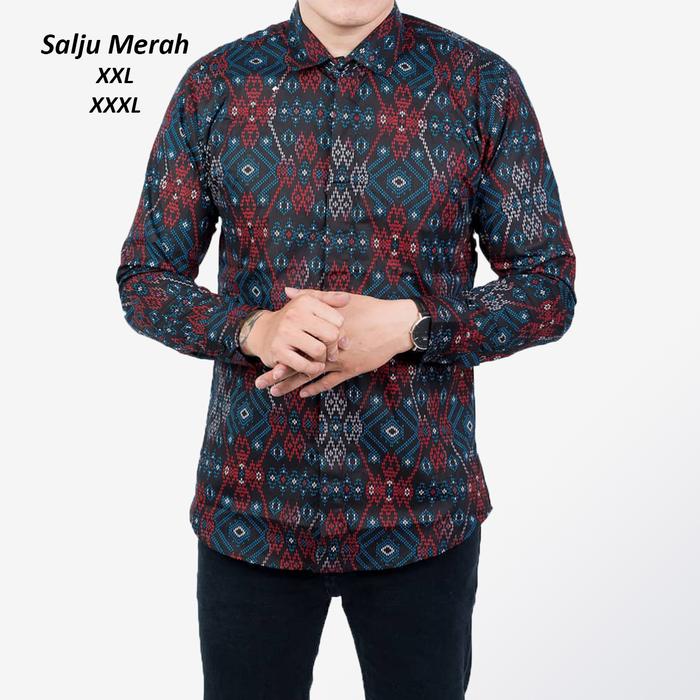Gambar Kemeja Batik Slim Fit Lengan Panjang Cotton Stretch Batik JUmbo 2 3XL - salju merah, XXXL dari Initial.R undefined Tokopedia