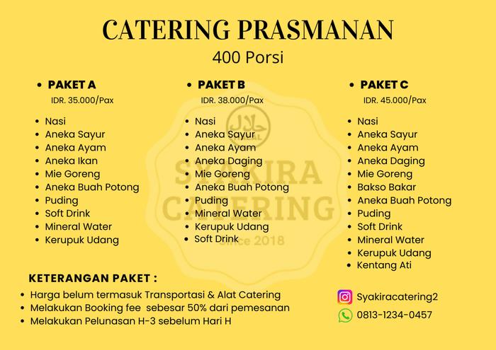 Gambar PAKET MENU PRASMANAN MURAH / PAKET PRASMANAN 400 PORSI - Paket A dari syakira catering undefined Tokopedia