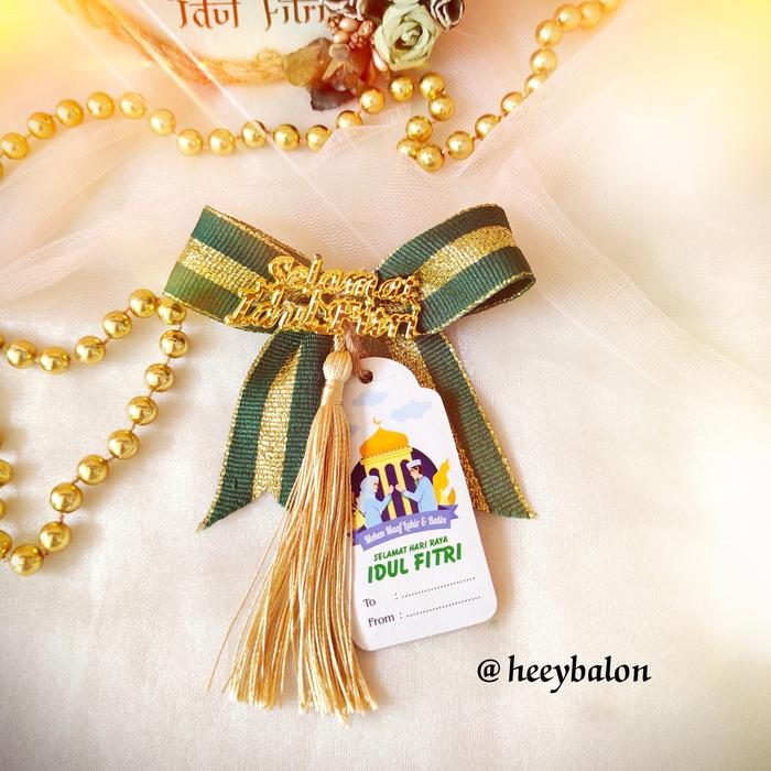 Gambar Pita Lebaran/Pita Idul Fitri/Pita Hampers/Pita Parcel/Hangtag Lebaran - Hijau Tua dari HeeyBalon &amp; Hampers undefined Tokopedia