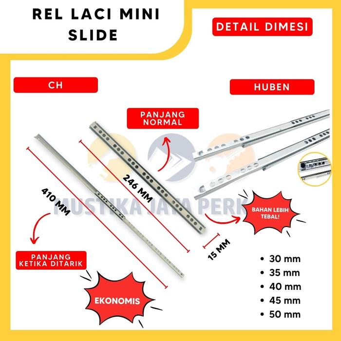 Gambar Rel Laci Mini Slide Lemari Kecil Minimalis - 246mm, CH dari Mustika Jaya Perkasa undefined Tokopedia