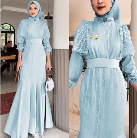 Gambar Baju Gamis Lebaran Model Duyung Trend Kekinian 2023 Selina brukat L-XL - sky blue dari anizahfashion undefined Tokopedia