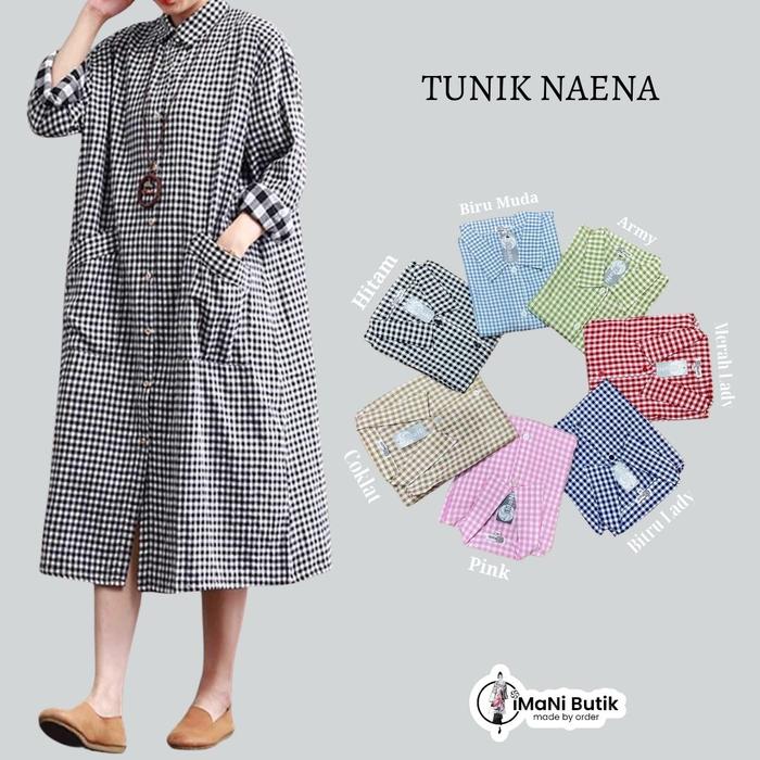 Gambar Imani Butik | Fashion Wanita Tunik Regina Model Kotak Kancing Katun Cantik Atasan  Casual  Panjang Baju Terusan Dress Oversize Midi Army Biru Hijau Hitam Merah Tosca Navy Nyaman Muslim Tunik Wanita Kekinian - M, Hitam dari Butik Imani Bandung undefined Tokopedia