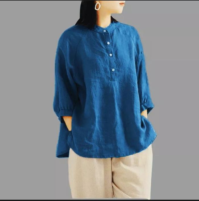 Gambar Kemeja Wanita leher Shanghai busui - BIRU WARDAH, Jumbo(ld 120) dari toko murah12 undefined Tokopedia