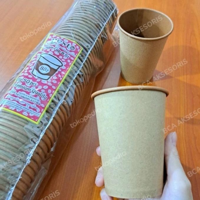 Promo Brown Paper Cup Polos 8oz - Gelas Kopi 8 oz Coklat Polos isi ...