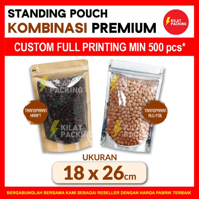 Gambar STANDING POUCH VARIAN KOMBINASI TRANSPARAN - KEMASAN MAKANAN 18x26 - CLEAR - KRAFT dari kilat packing undefined Tokopedia