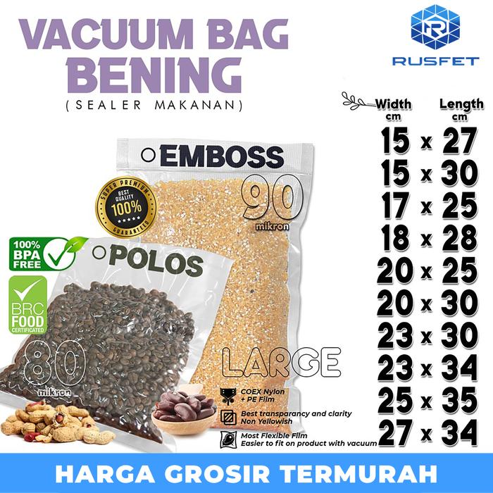 Gambar Plastik Vacuum Bag POLOS / EMBOSS DELKOCHOICE SEALER MAKANAN / SATUAN - Polos 80mic, 15cm x 27cm dari Rusfet undefined 4 Tokopedia