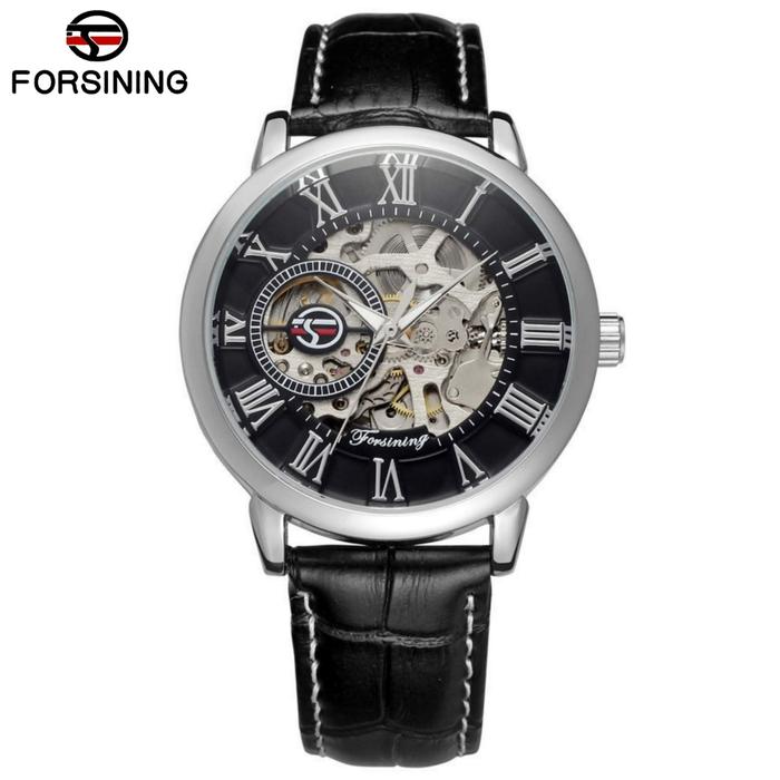 Gambar Jam Tangan Pria Otomatis ORIGINAL Automatic Tali Kulit FORSINING H099M - Hitam Silver dari Watchwow undefined Tokopedia