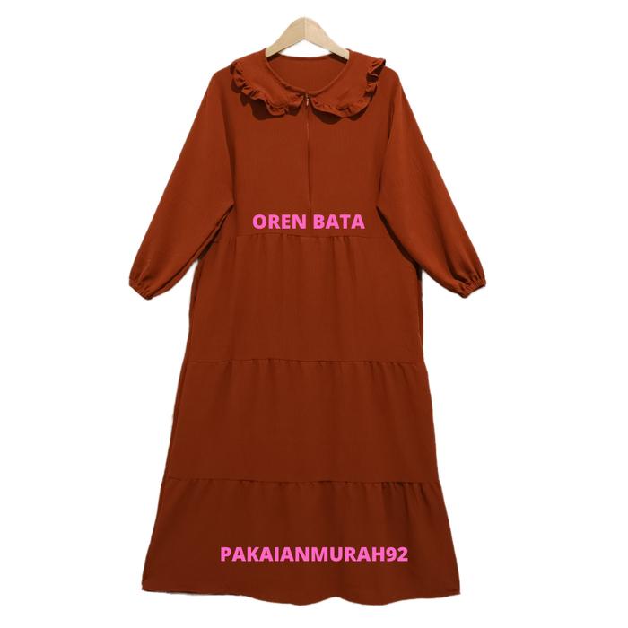 Gambar Gamis Renda Susun Muslim Bahan Crinkle Bisa Buat Busui - Oren bata dari PAKAIANMURAH92 undefined Tokopedia