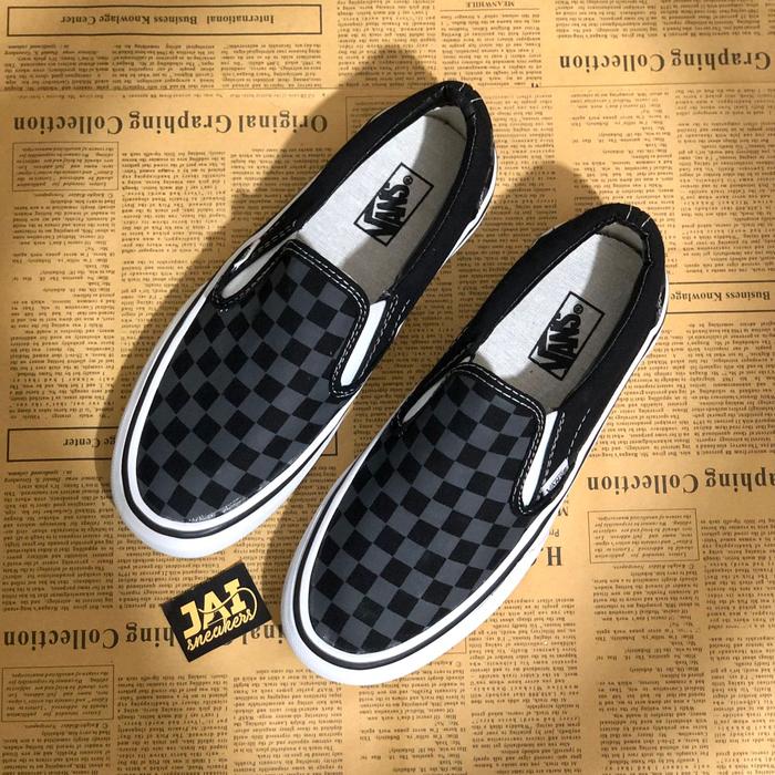 Sepatu Vans Slip On Checkerboard Pewter Black Grey Classic Pewter, 42
