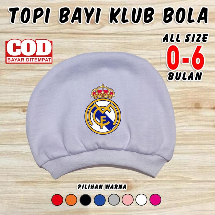 Gambar Topi Bayi Bola klub Real Madrid kupluk bayi anak laki laki perempuan - Putih dari Om Joe Shop undefined Tokopedia