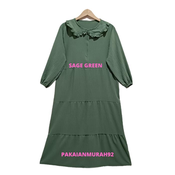 Gambar Gamis Renda Susun Muslim Bahan Crinkle Bisa Buat Busui - Sage Green dari PAKAIANMURAH92 undefined Tokopedia