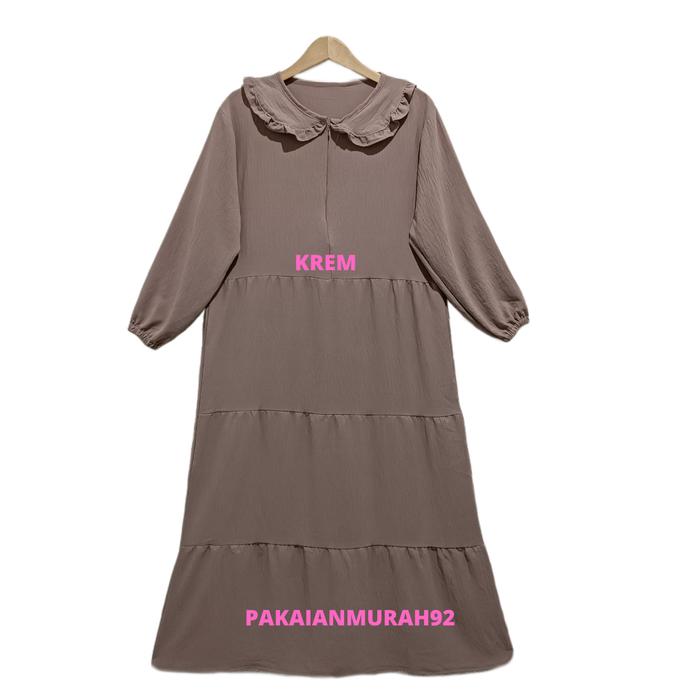 Gambar Gamis Renda Susun Muslim Bahan Crinkle Bisa Buat Busui - Krem dari PAKAIANMURAH92 undefined Tokopedia