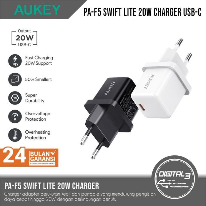 Gambar Aukey Charger PA-F5 Swift Lite 20W Adaptor USB Type C PD QC iphone - Hitam dari Digital 3 undefined Tokopedia