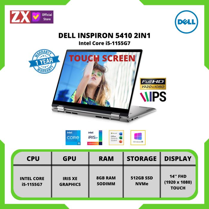 Gambar LAPTOP DELL INSPIRON 2in1 5410 i5-1155G7 8GB SSD 512GB iRISxe 14"TOUCH dari ZX COMPUTER undefined Tokopedia