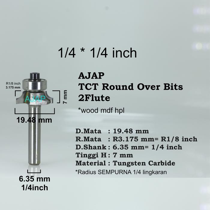 Gambar Mata Profil CNC 3D Round Over Bit 1/4 6.35mm 6mm Router kayu TCT zz - 1/4 x 1/4 inch dari ajap cnc undefined Tokopedia