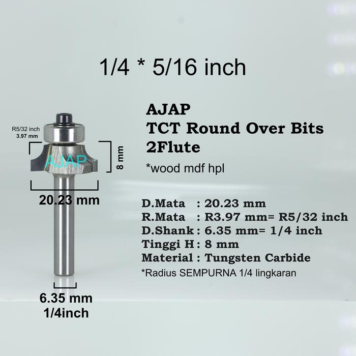 Jual Mata Profil CNC 3D Round Over Bit 1/4 6.35mm 6mm Router kayu TCT ...