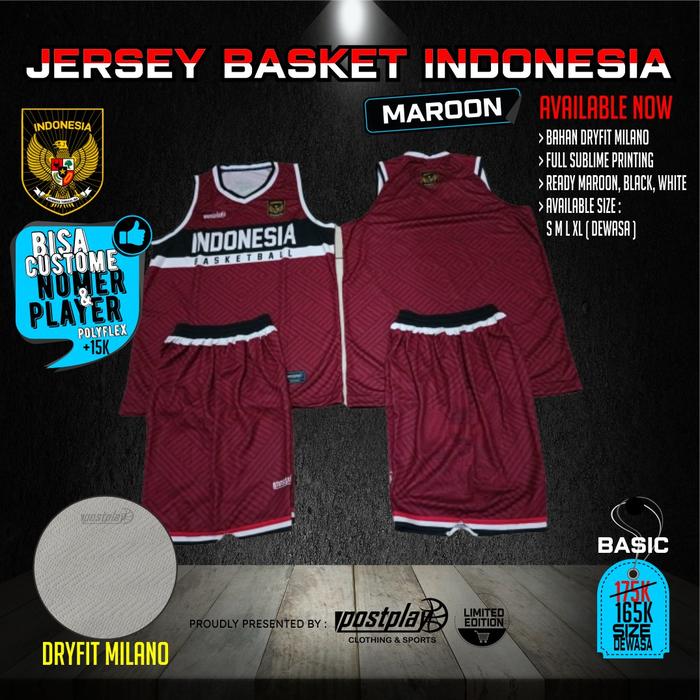 Gambar Jersey Basket Indonesia Full Printing Dewasa - maroon, + NAMA & NOPUNG dari POSTPLAY CLOTHING undefined Tokopedia