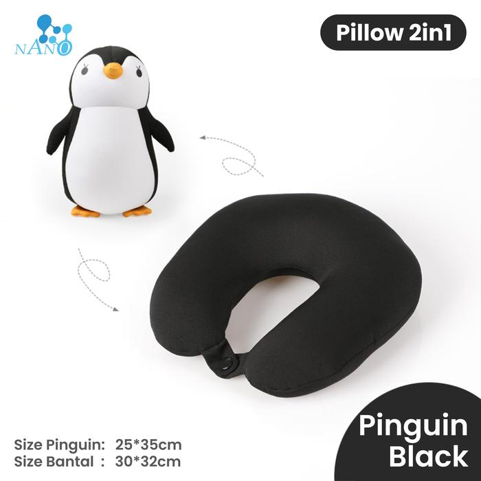 Gambar NANO Bantal Leher U Neck Pillow 2 IN 1 Menjadi Boneka Lucu dan Empuk - Pinguin Hitam dari NANO CARE INDONESIA undefined Tokopedia