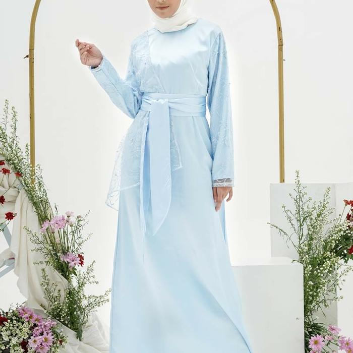 Gambar Asyaqila Long Dress Lace Satin - Baby Blue dari TOPP SELLER undefined Tokopedia