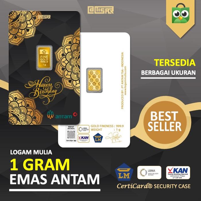 Gambar LM Logam Mulia Emas Antam 1 gram gr Kado Ulang Tahun Happy Birthday - Dark Gold, 0.1 gr dari Altisar Gift Shop undefined Tokopedia