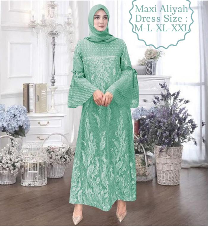 Gambar Dress Wanita Aliyah |Aurora Gamiss wanita terbaru Maxy Brokat - Hijau Wardah, M (Ld 92 Cm) dari Aurora _collection99 undefined Tokopedia