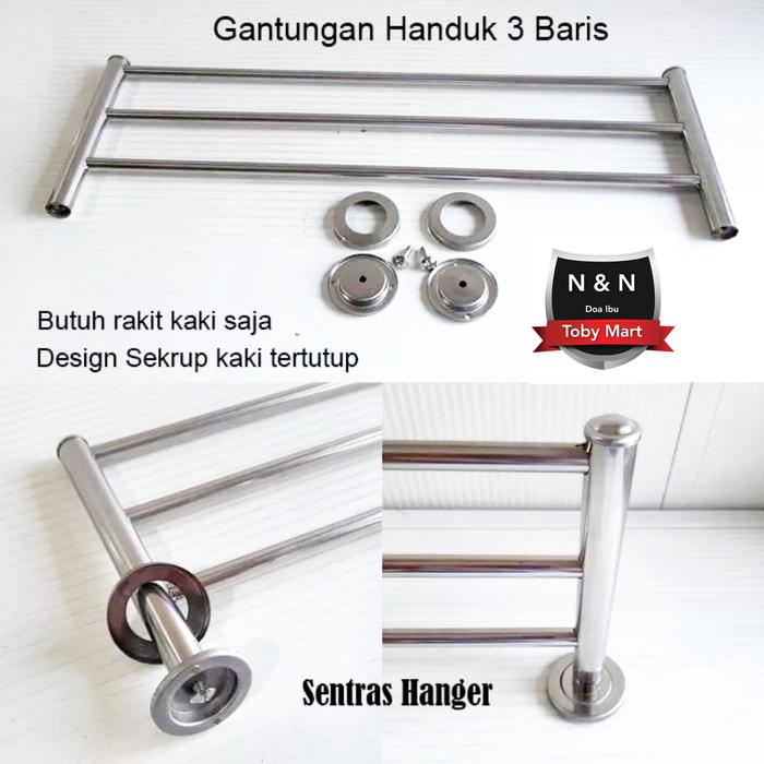 Gambar Gantungan Handuk dinding Kamar mandi 100cm 120cm - 3 jajar, 120cm dari TOBY MART undefined Tokopedia