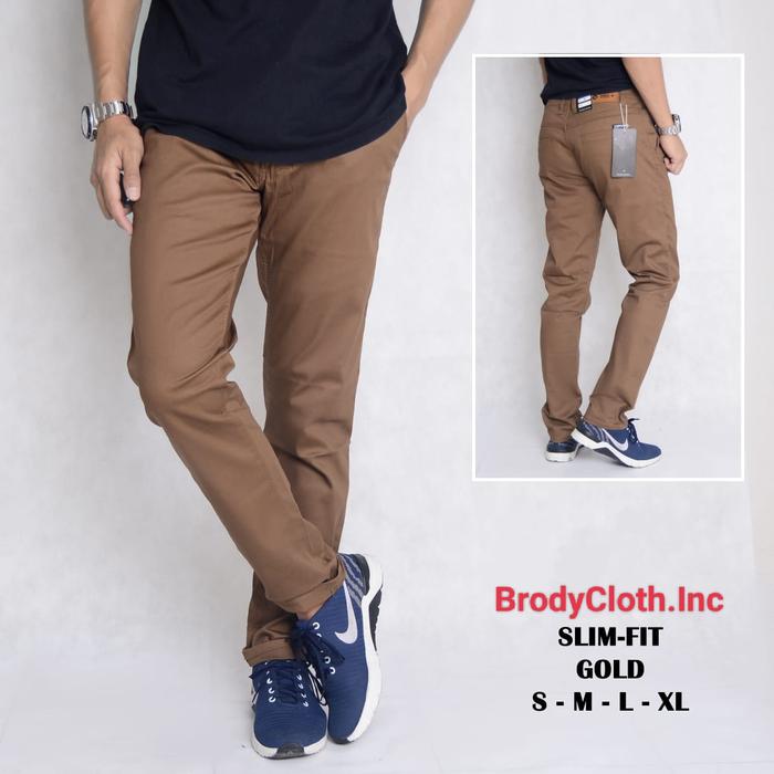Gambar Celana Panjang Bahan Pria Slim Fit Coklat Tua Chino Gold Premium - Gold, Double Plastik dari Celana Jeans Pria 1 undefined Tokopedia