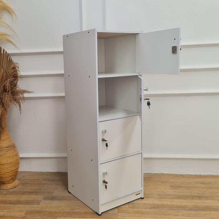 Gambar RAK BUKU CABINET RAK SERBAGUNA BEDSIDE LOKER RAK 5 SUSUN LEMARI BAYI - 4 PINTU PUTIH dari ALFATWIN undefined Tokopedia