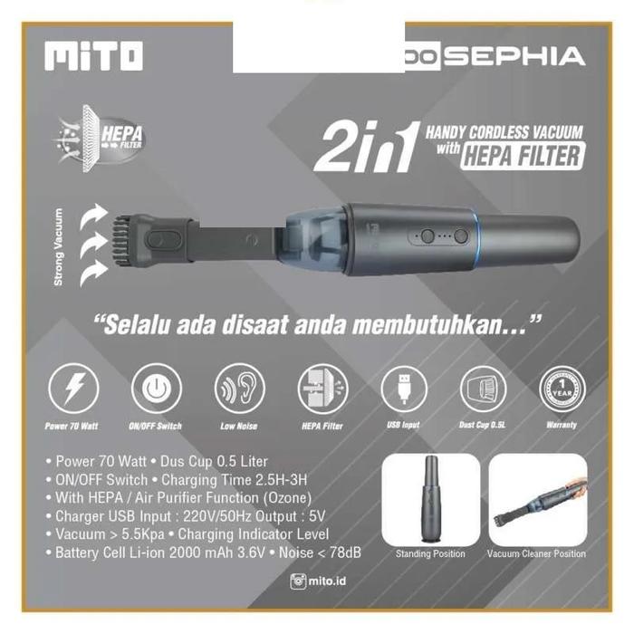 Gambar MITO Vacuum Cleaner Wireless MITO Sephia VC100 Dengan Hepa Filter dari Semeru Elektronik Solo undefined Tokopedia