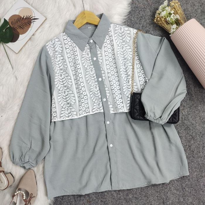 Gambar Kemeja Jumbo Ld 110 Ld 120 Ld 130 Ld 140 Ld 150 Kemeja Wanita Jumbo - Abu-abu, LD 110 dari Hallotity undefined Tokopedia