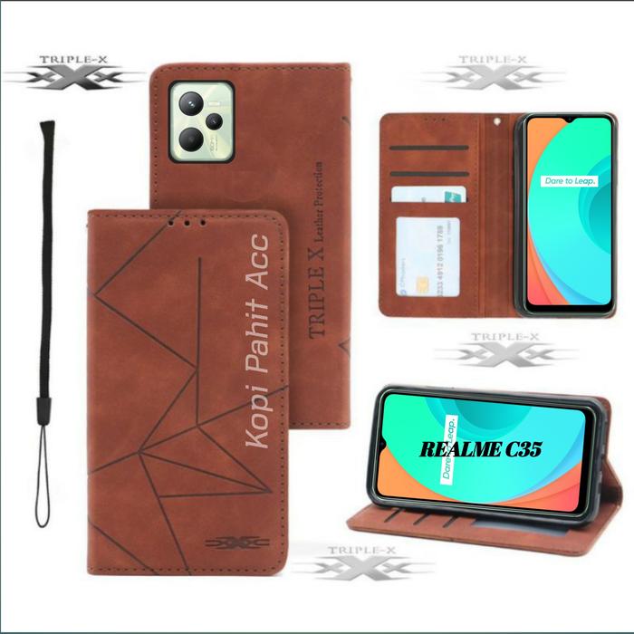 Gambar Case Realme C35 Flip Cover Wallet Leather Case Sarung kulit Magnet - Maroon, Realme C35 dari Tripel X Indonesia undefined Tokopedia